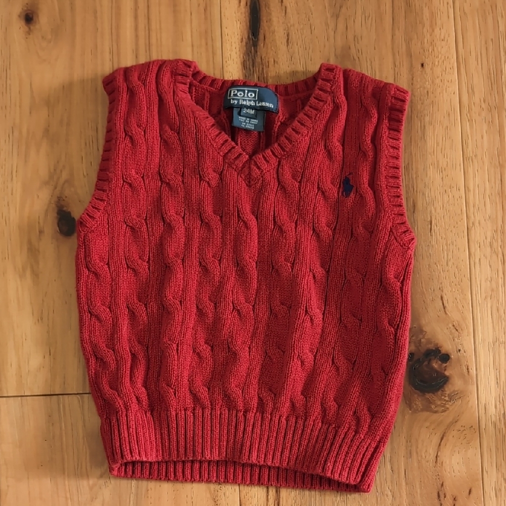 Ralph Lauren Baby Collection Red Cable Knit Sweater Vest